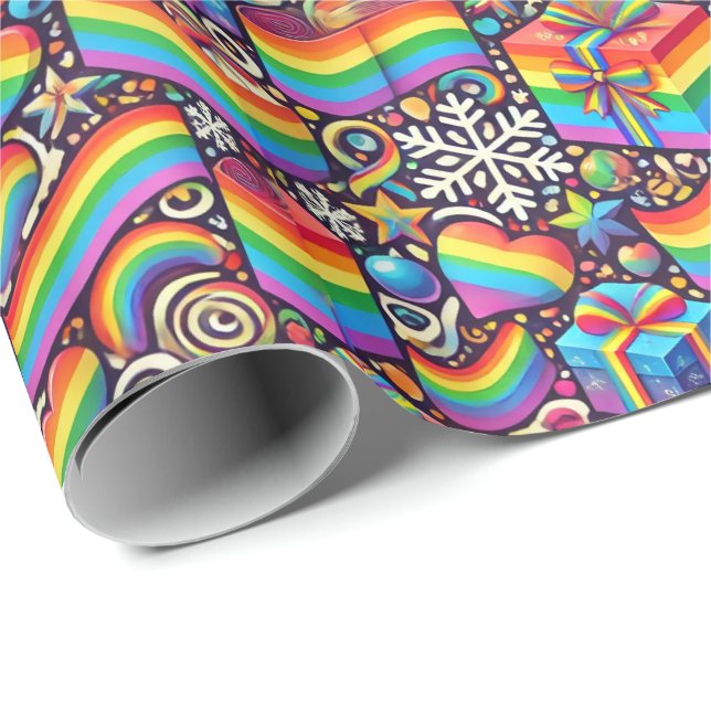 Vibrant Rainbow Pride Christmas Wrapping Paper Presentpapper (Rullad Hörn)