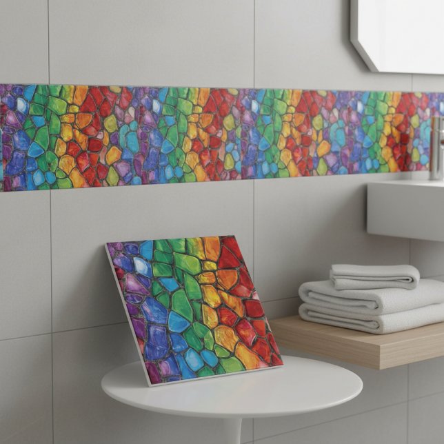 Vibrant Rainbow Pride Glass Mosaic Kakelplatta (Skapare uppladdad)