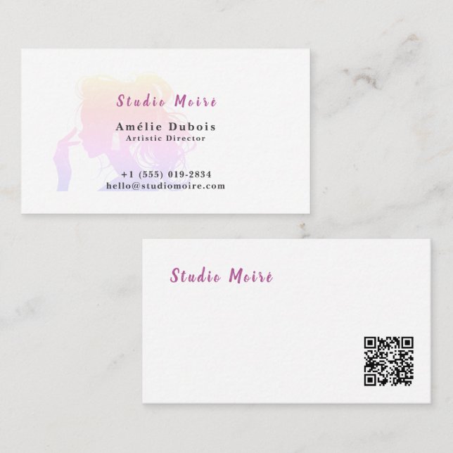 Vibrant Rainbow Subtle Luxury Salon QR Code Visitkort (Fram/baksida)