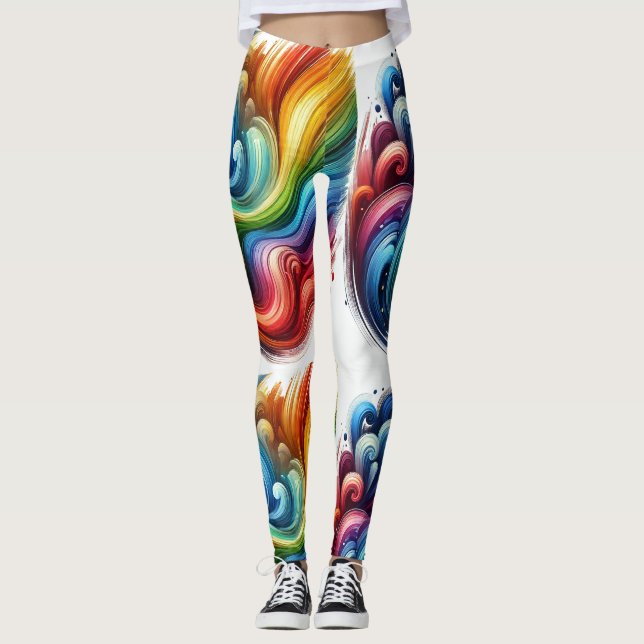 Vibrant Rainbow Swirl Leggings (Framsida)