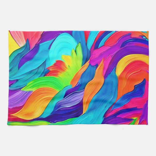 Vibrant Rainbow Swirls Abstrakt Art Kökshandduk (Horisontell)