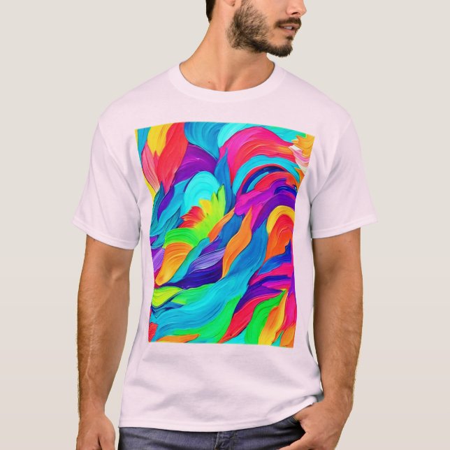 Vibrant Rainbow Swirls Abstrakt Art T Shirt (Framsida)