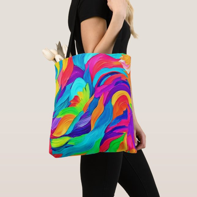 Vibrant Rainbow Swirls Abstrakt Art Tygkasse (Närbild)