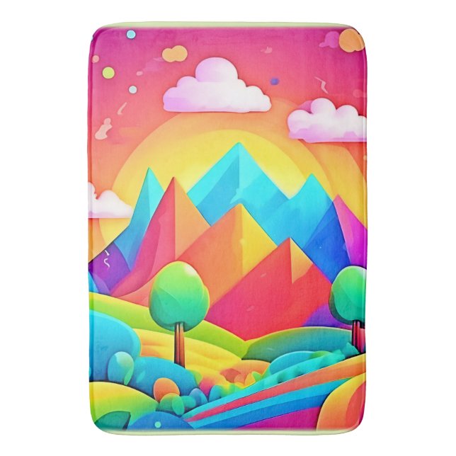 Vibrant Rainbow Tecknad liggande Badrumsmatta (Framsidan (Vertikal))