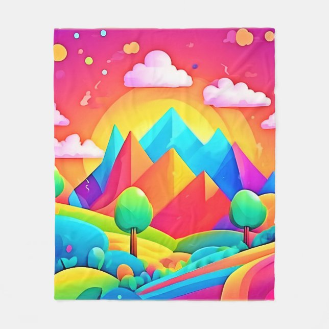 Vibrant Rainbow Tecknad liggande Fleecefilt (Framsidan)