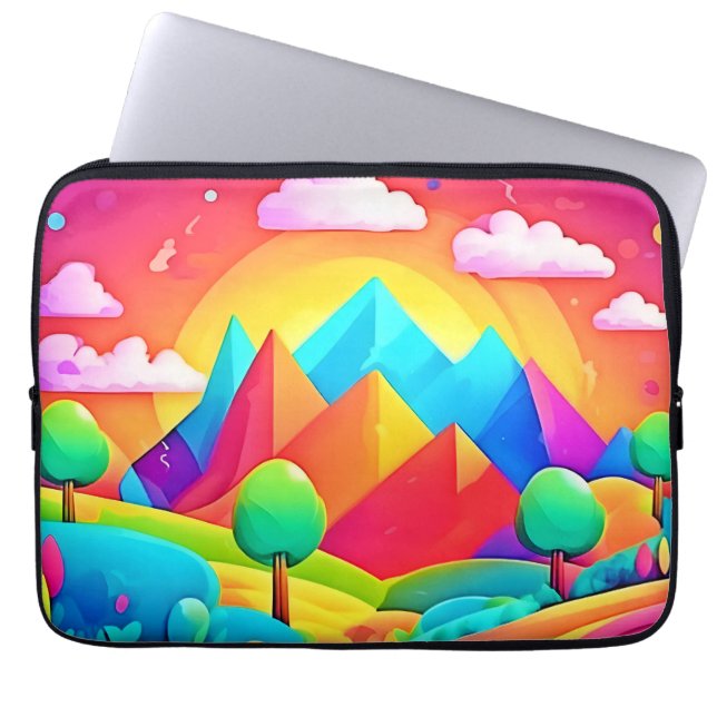 Vibrant Rainbow Tecknad liggande Laptop Fodral (Framsidan)