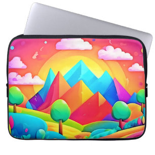 Vibrant Rainbow Tecknad liggande Laptop Fodral