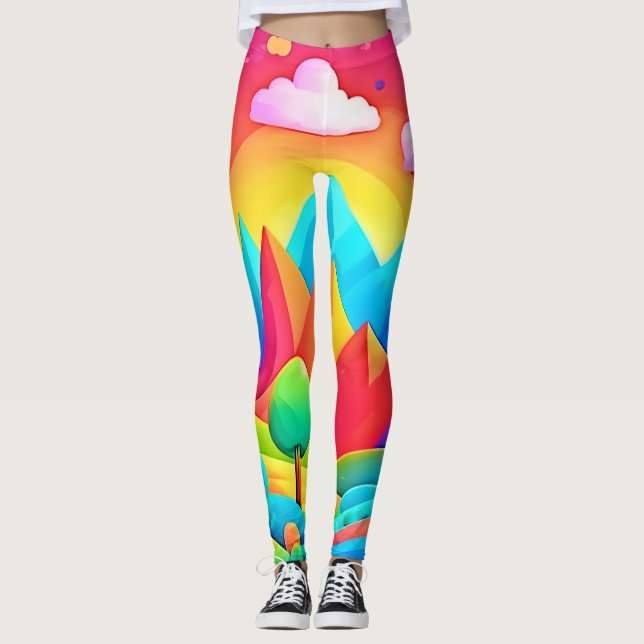 Vibrant Rainbow Tecknad liggande Leggings (Framsida)