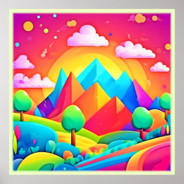 Vibrant Rainbow Tecknad liggande Poster