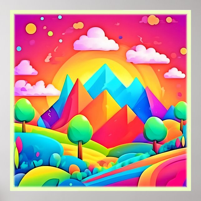 Vibrant Rainbow Tecknad liggande Poster (Framsidan)