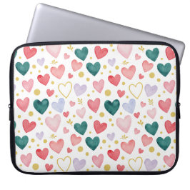 Vibrant Rainbow Watercolor Hearts Laptop Fodral