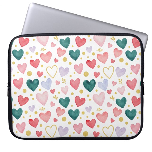 Vibrant Rainbow Watercolor Hearts Laptop Fodral (Framsidan)
