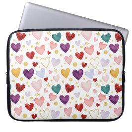 Vibrant Rainbow Watercolor Hearts Laptop Fodral