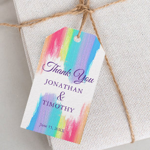 Vibrant Rainbow Watercolor Lila LGBTQ Bröllop Presentetikett