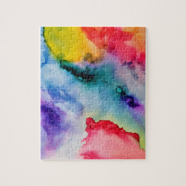 Vibrant Rainbow Watercolor Mönster Pussel (Vertikal)