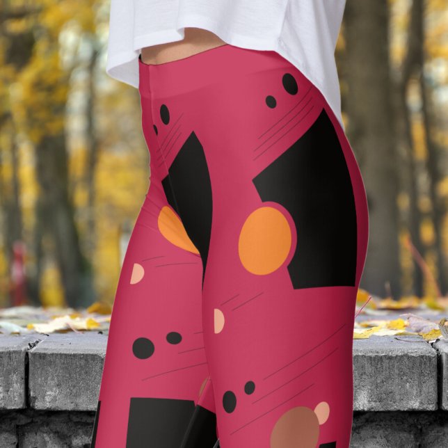 Vibrant Red Abstrakt Mönster Leggings (Abstract on Bright Maroon)