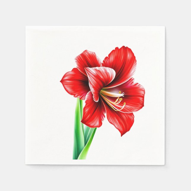 Vibrant Red Amaryllis i vattenfärg Pappersservett (Framsidan)