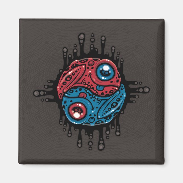 Vibrant Red and Blue Poison Dart Frog Yin Yang Magnet (Framsidan)