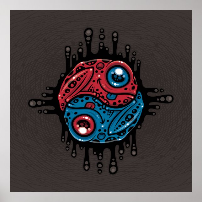 Vibrant Red and Blue Poison Dart Frog Yin Yang Poster (Framsidan)