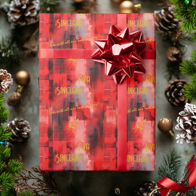 Vibrant Red and Guld Personlig Gift Wrap Presentpapper (Skapare uppladdad)