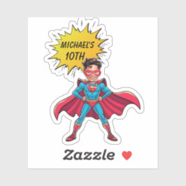 Vibrant Red and Gult Superhjälte Caricature Klistermärken