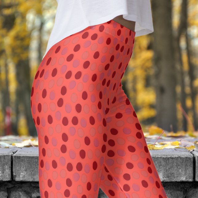 Vibrant Red and Orange Red Polka Dot Mönster Leggings (Reds on Orange Red Leggings)