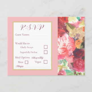 Vibrant Red and Pink Floral RSVP Postcard Inbjudan Vykort