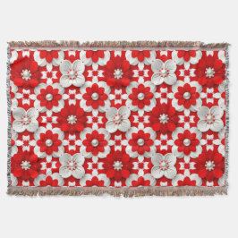 Vibrant Red And White Floral Pattern With Pearl Filt