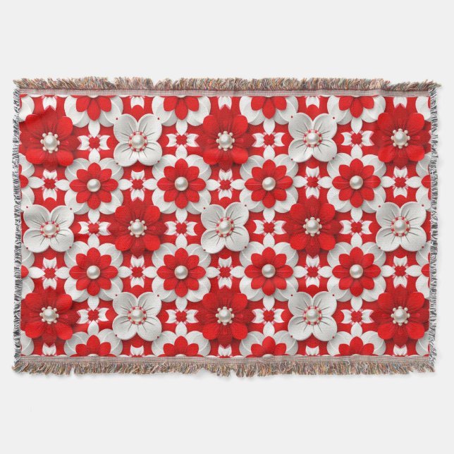 Vibrant Red And White Floral Pattern With Pearl Filt (Framsidan)