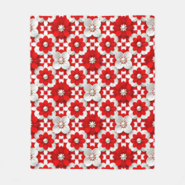 Vibrant Red And White Floral Pattern With Pearl Fleecefilt