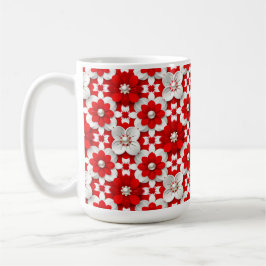Vibrant Red And White Floral Pattern With Pearl Kaffemugg