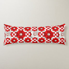 Vibrant Red And White Floral Pattern With Pearl Kroppskudde