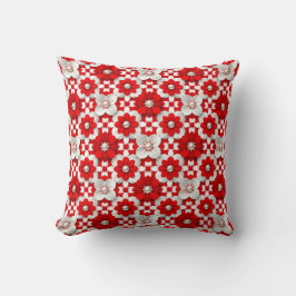 Vibrant Red And White Floral Pattern With Pearl Kudde