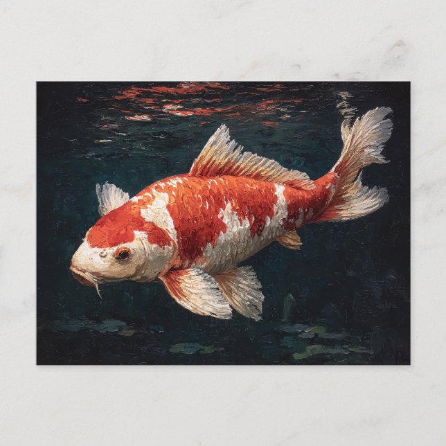 Vibrant Red and White Koi Fish Vykort (Framsida)
