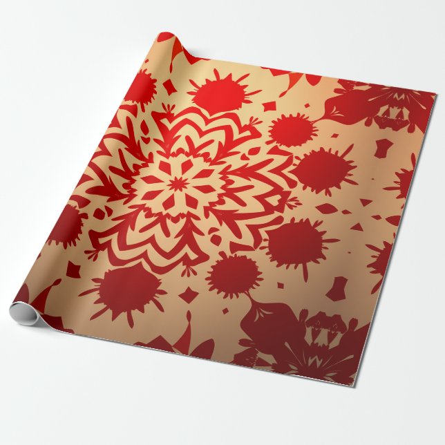 Vibrant Red Blommigt Burst Presentpapper (Utrullad)