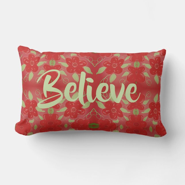 Vibrant Red Blommigt Cushion Lumbarkudde (Framsida)