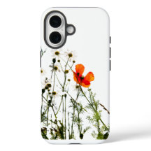 "Vibrant Red Blommigt Design White iPhone 16 Fodra