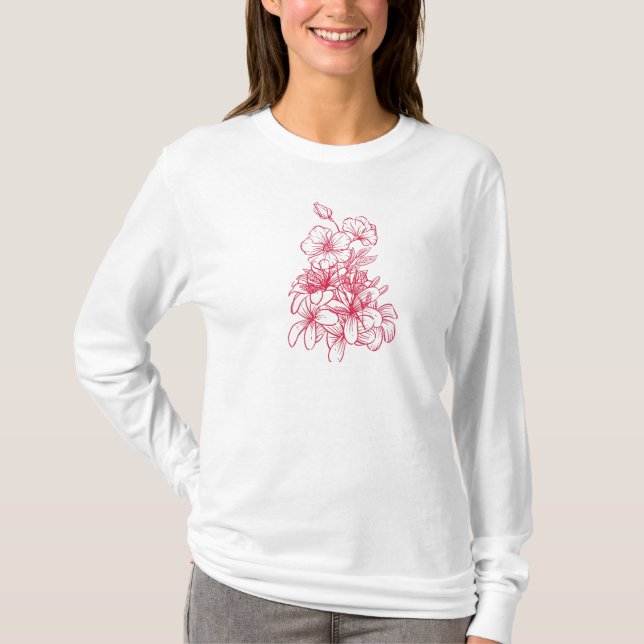 Vibrant Red Blommigt Elegance T Shirt (Framsida)