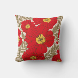 Vibrant Red-Blommönster med Oliv grönt Löv Kudde