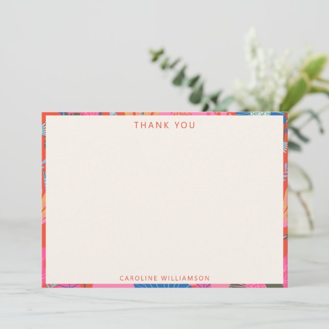 Vibrant Red Boho Floral Personalized Stationery  Tack Kort (Stående Fram)