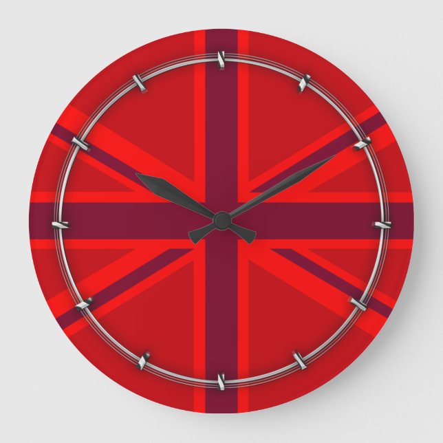 Vibrant Red British Union Jack Flagga Stor Klocka (Framsida)