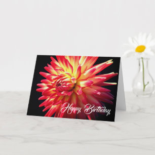 Vibrant Red Dahlia Flower Birthday Kort