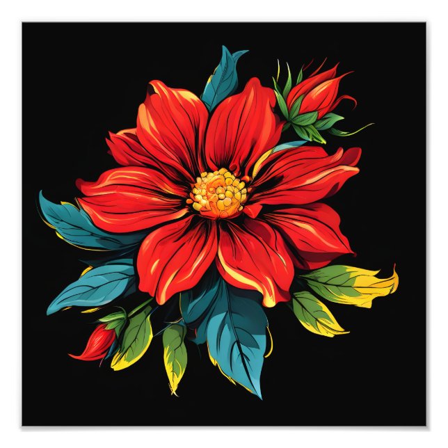 Vibrant Red Dahlia Fototryck (Framsidan)