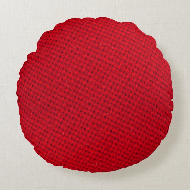 Vibrant Red Fabric Struktur Rund Kudde (Framsidan)