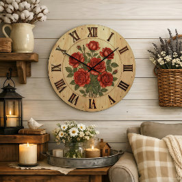 Vibrant Red Garden Flowers Wall Clock Stor Klocka