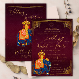 Vibrant Red Guld med Lord Ganesh Indian Bröllop Inbjudan