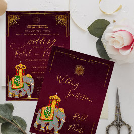 Vibrant Red Guld med Lord Ganesh Indian Bröllop Inbjudan