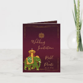Vibrant Red Guld med Lord Ganesh Indian Bröllop Inbjudan