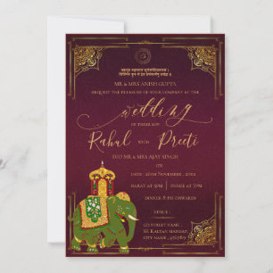 Vibrant Red Guld med Lord Ganesh Indian Bröllop Inbjudningar