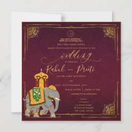 Vibrant Red Guld med Lord Ganesh Indian Bröllop Magnetisk Inbjudningskort